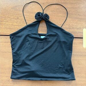 Meshki Black Adeline Rose Halter Top